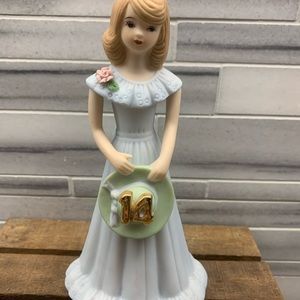 Vintage Enesco Growing Up Ceramic Birthday Girls Figurine -14 Yrs Old